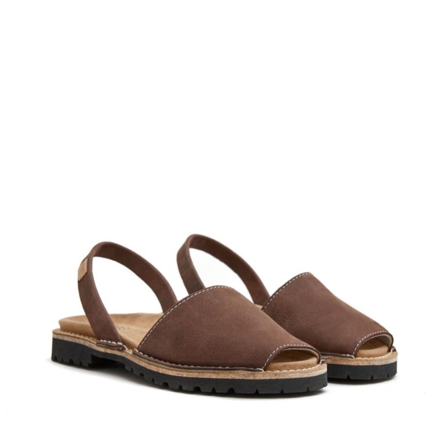 Flat Peep Toe Sandals brown